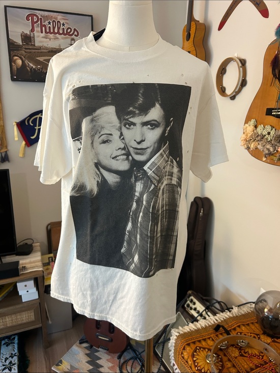 Forever 21 Tops - Slightly Distressed Graphic Debbie Harry and David Bowie Photo Print Tee